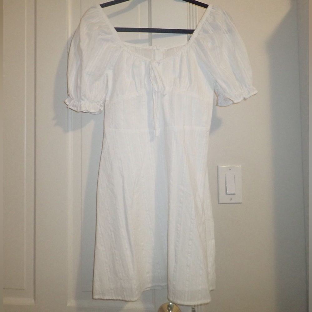 short puff sleeve white dress